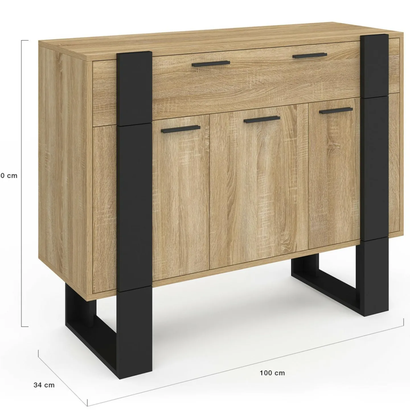 Buffet 100 cm 3 portes 1 tiroir noir*IDMarket
