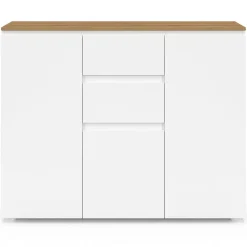Buffet 100 cm 3 portes 2 tiroirs blanc et plateau bois*IDMarket Outlet