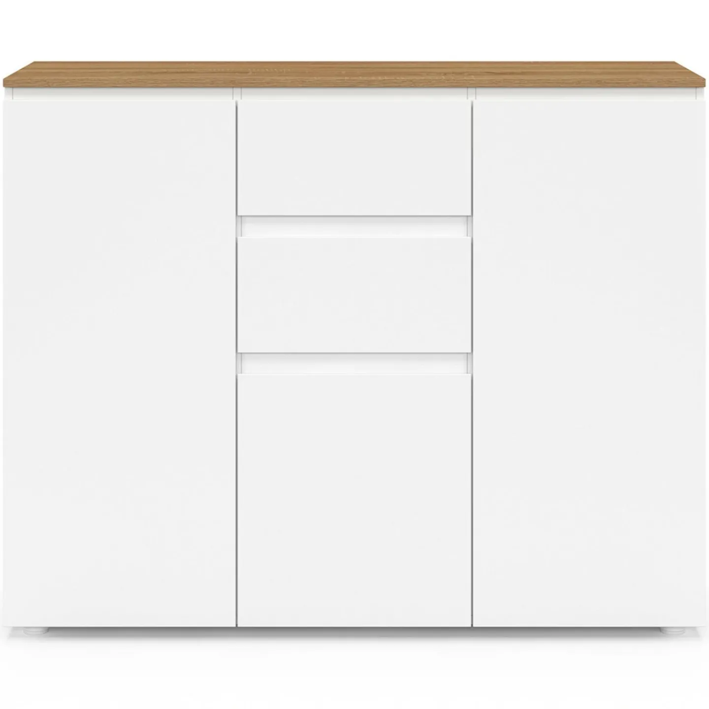 Buffet 100 cm 3 portes 2 tiroirs blanc et plateau bois*IDMarket Outlet