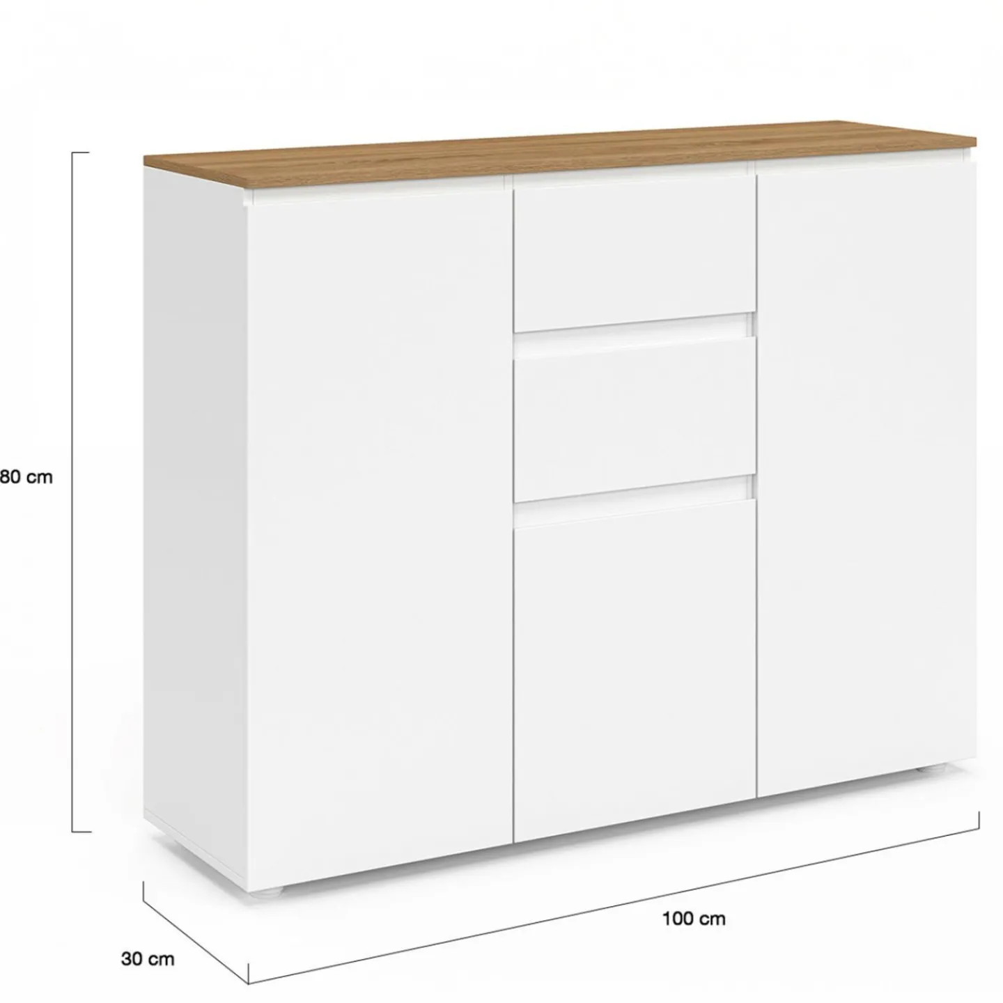 Buffet 100 cm 3 portes 2 tiroirs blanc et plateau bois*IDMarket Outlet