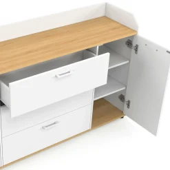 Buffet 140 cm 4 portes avec rebord blanc et plateau bois façon hêtre*IDMarket Outlet