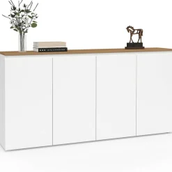Buffet 160 cm 4 portes blanc et plateau bois*IDMarket Hot