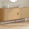 Buffet 160 cm 2 portes coulissantes lattes tasseau bois coloris chêne*IDMarket New