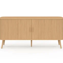 Buffet 160 cm 2 portes coulissantes lattes tasseau bois coloris chêne*IDMarket New