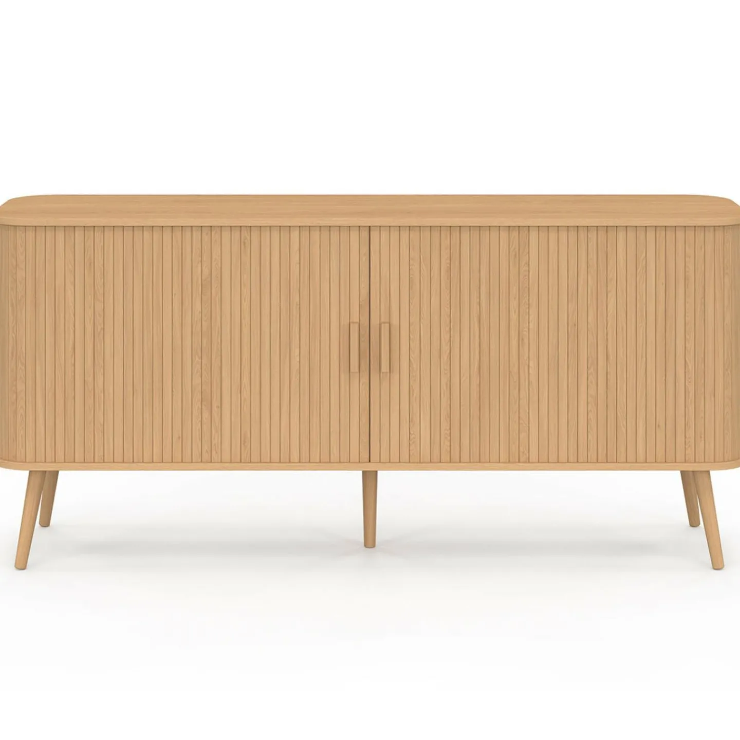 Buffet 160 cm 2 portes coulissantes lattes tasseau bois coloris chêne*IDMarket New