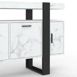 Buffet 140 cm 4 portes effet marbre blanc et noir*IDMarket Online