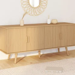 Buffet 140 cm 4 portes lattes tasseau bois coloris chêne design tendance*IDMarket Clearance