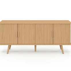 Buffet 140 cm 4 portes lattes tasseau bois coloris chêne design tendance*IDMarket Clearance