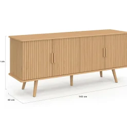 Buffet 140 cm 4 portes lattes tasseau bois coloris chêne design tendance*IDMarket Clearance
