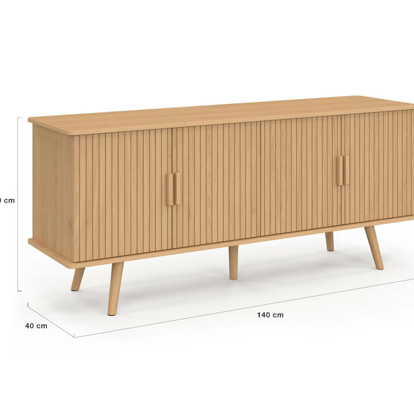Buffet 140 cm 4 portes lattes tasseau bois coloris chêne design tendance*IDMarket Clearance
