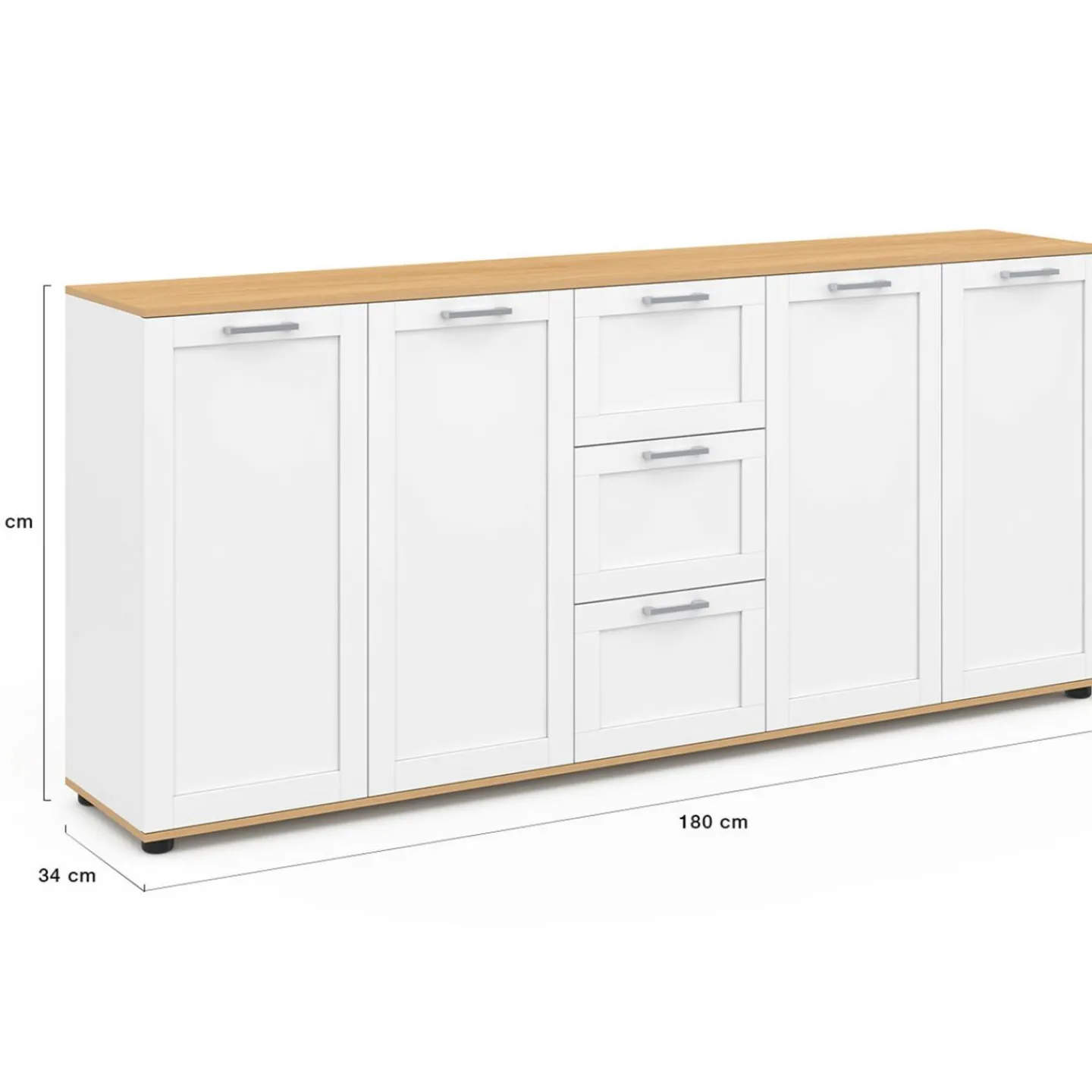 Buffet 180 cm XXL 4 portes avec 3 tiroirs bois et blanc*IDMarket Discount