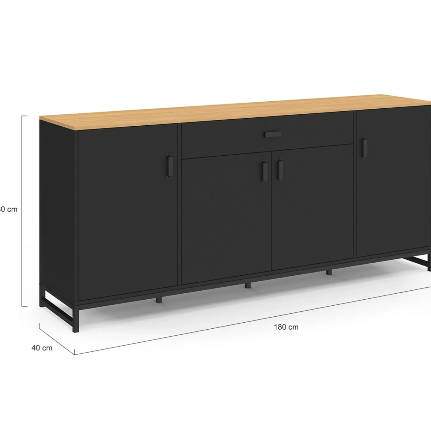 Buffet 180 cm XXL 4 portes et 1 tiroir bois et noir*IDMarket