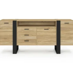 Buffet 180 cm XXL 3 portes et 3 tiroirs avec niche bois et noir*IDMarket Hot