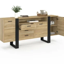 Buffet 180 cm XXL 3 portes et 3 tiroirs avec niche bois et noir*IDMarket Hot