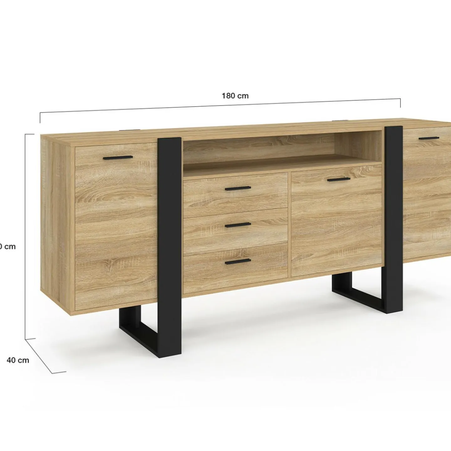 Buffet 180 cm XXL 3 portes et 3 tiroirs avec niche bois et noir*IDMarket Hot