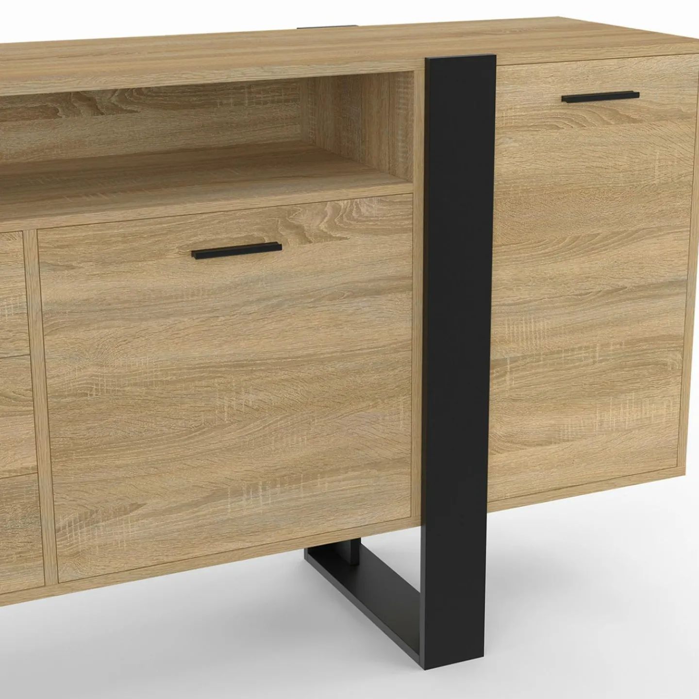 Buffet 180 cm XXL 3 portes et 3 tiroirs avec niche bois et noir*IDMarket Hot