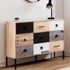 Buffet 3 portes 3 tiroirs design industriel dépareillé*IDMarket Hot