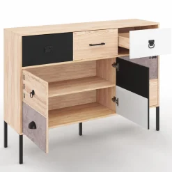 Buffet 3 portes 3 tiroirs design industriel dépareillé*IDMarket Hot