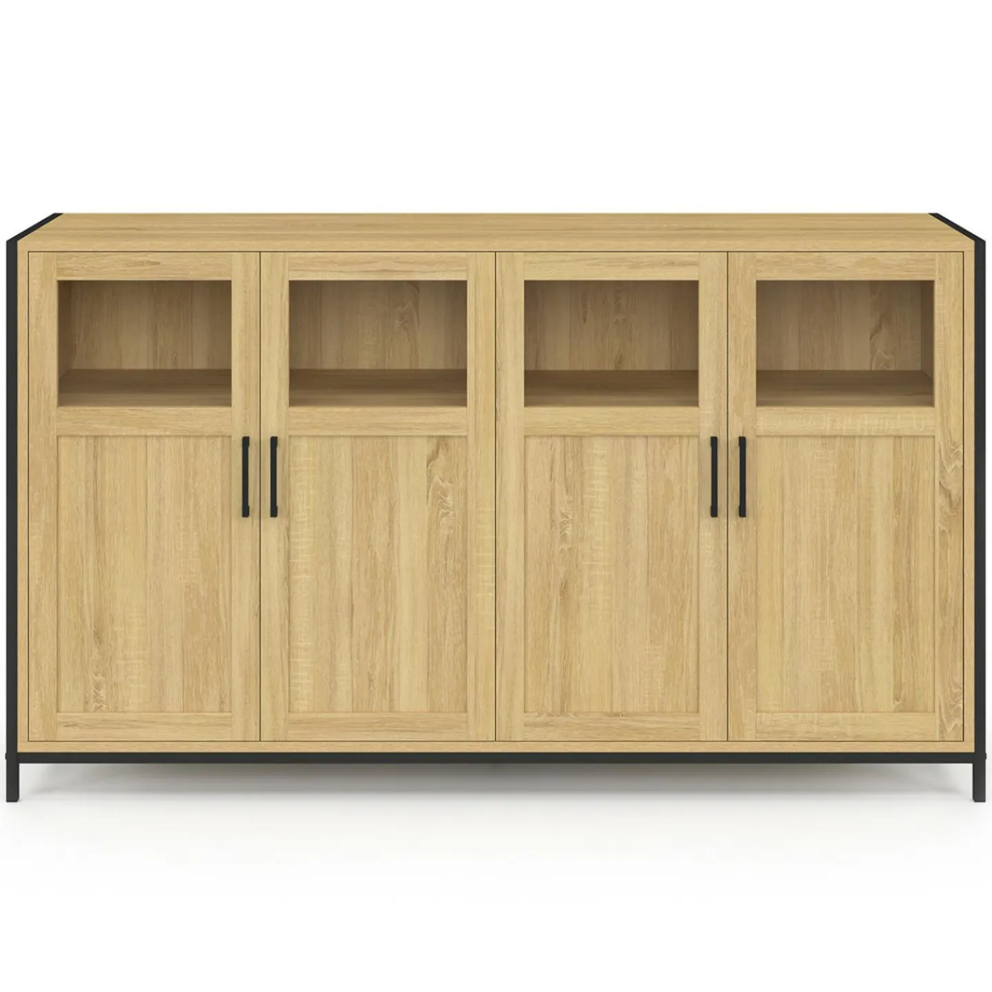 Buffet 4 portes avec vitrines 140cm design industriel*IDMarket Discount