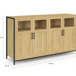 Buffet 4 portes avec vitrines 140cm design industriel*IDMarket Discount