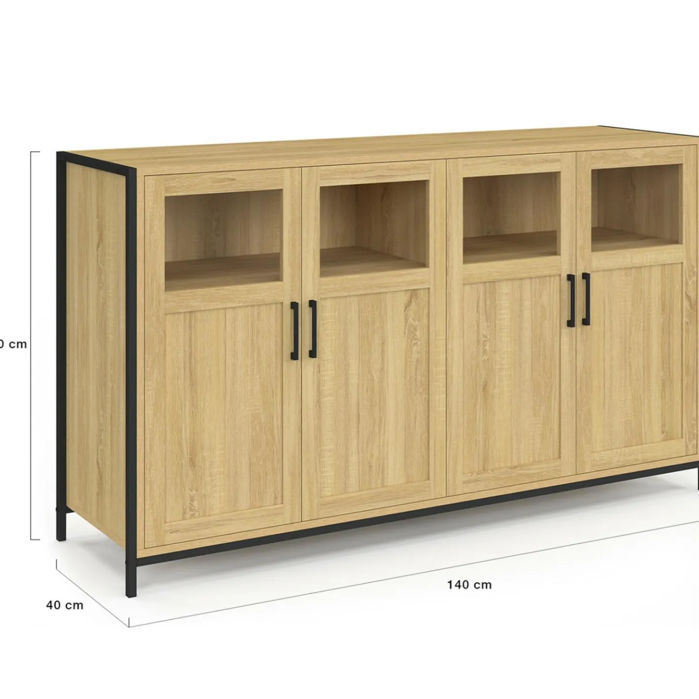 Buffet 4 portes avec vitrines 140cm design industriel*IDMarket Discount