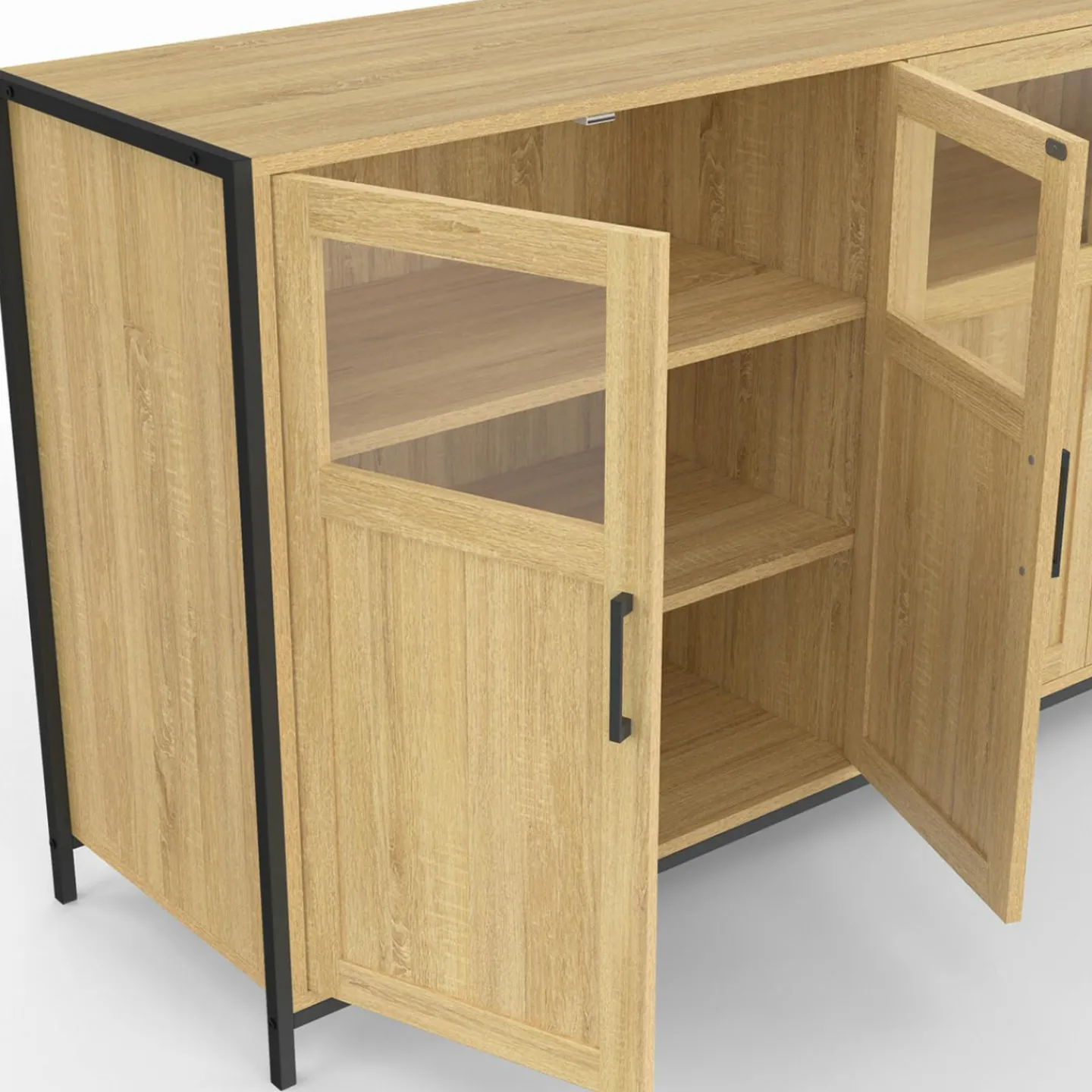 Buffet 4 portes avec vitrines 140cm design industriel*IDMarket Discount