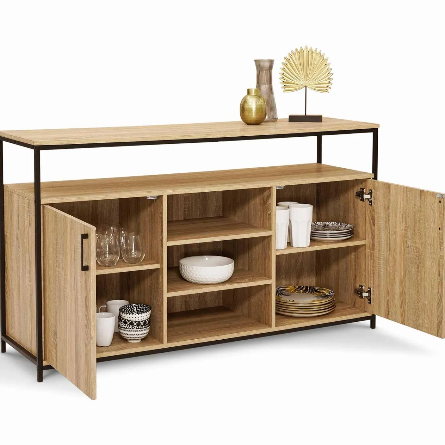 Buffet 2 portes industriel avec 3 étagères 140 cm*IDMarket Sale