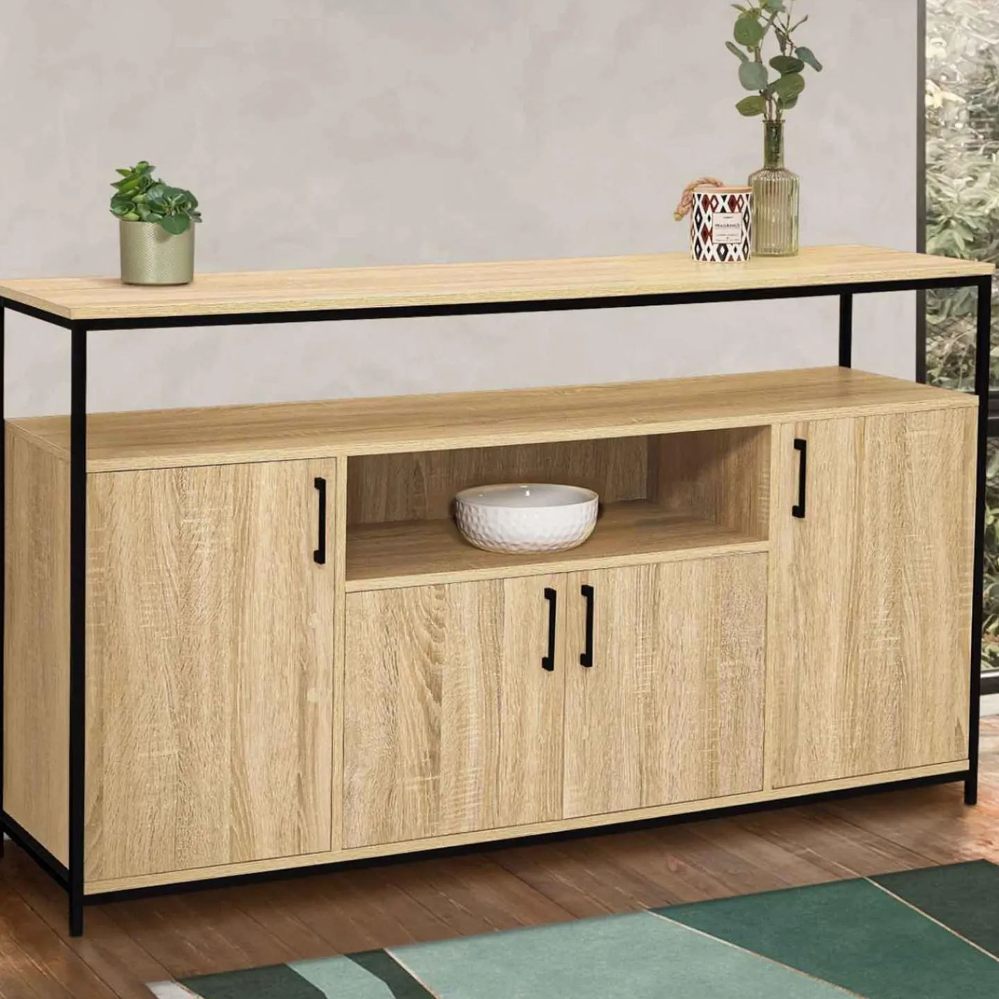 Buffet 4 portes industriel avec niche 140 cm*IDMarket Outlet