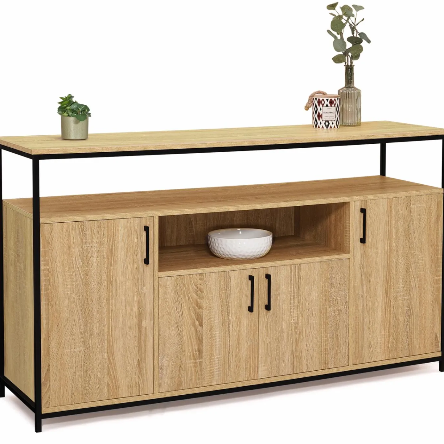 Buffet 4 portes industriel avec niche 140 cm*IDMarket Outlet