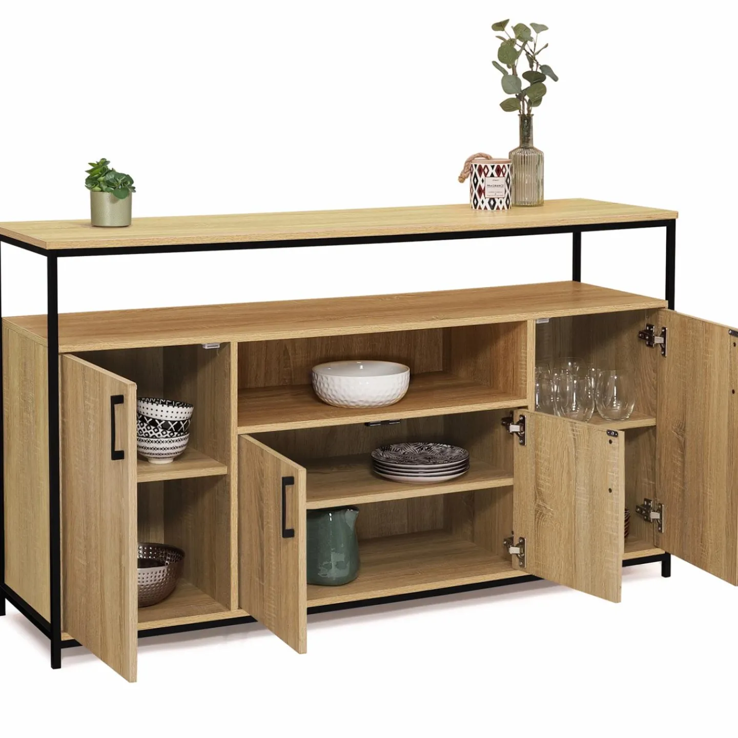 Buffet 4 portes industriel avec niche 140 cm*IDMarket Outlet
