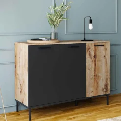 Buffet 3 portes industriel bois et métal noir*IDMarket Online