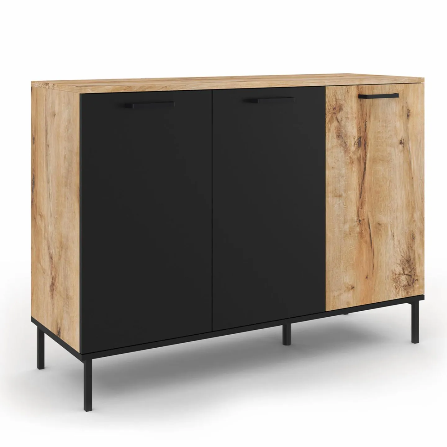 Buffet 3 portes industriel bois et métal noir*IDMarket Online