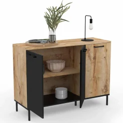Buffet 3 portes industriel bois et métal noir*IDMarket Online