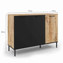 Buffet 3 portes industriel bois et métal noir*IDMarket Online