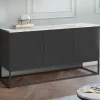 Buffet bas 113 cm 3 portes noires plateau effet marbre blanc*IDMarket Online