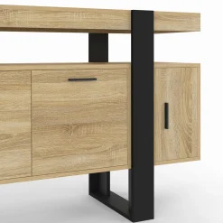 Buffet bas 140 cm bois imitation hêtre et noir 4 portes*IDMarket Hot
