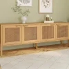 Buffet bas 4 portes bois et cannage 160 cm*IDMarket