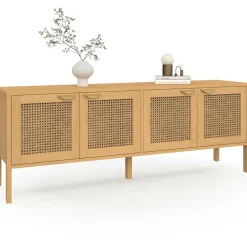 Buffet bas 4 portes bois et cannage 160 cm*IDMarket