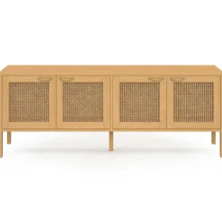Buffet bas 4 portes bois et cannage 160 cm*IDMarket