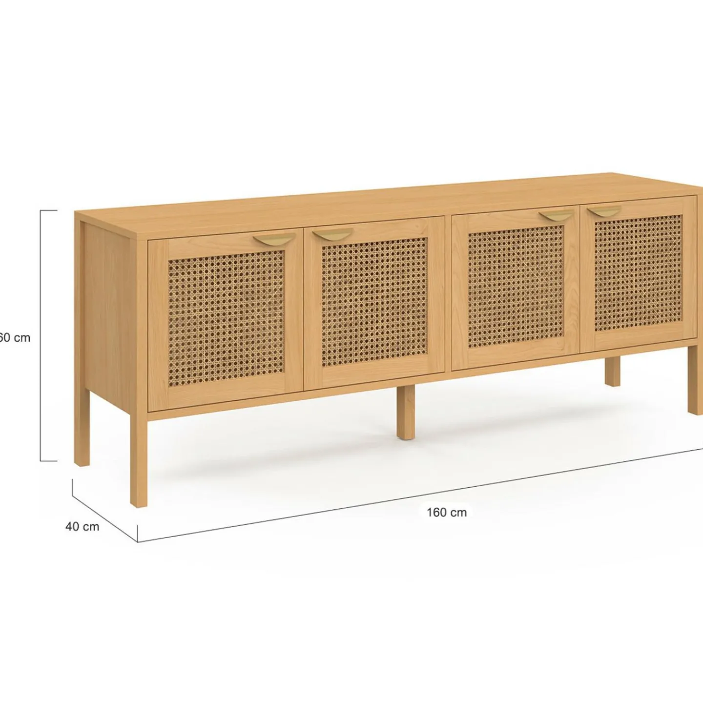 Buffet bas 4 portes bois et cannage 160 cm*IDMarket