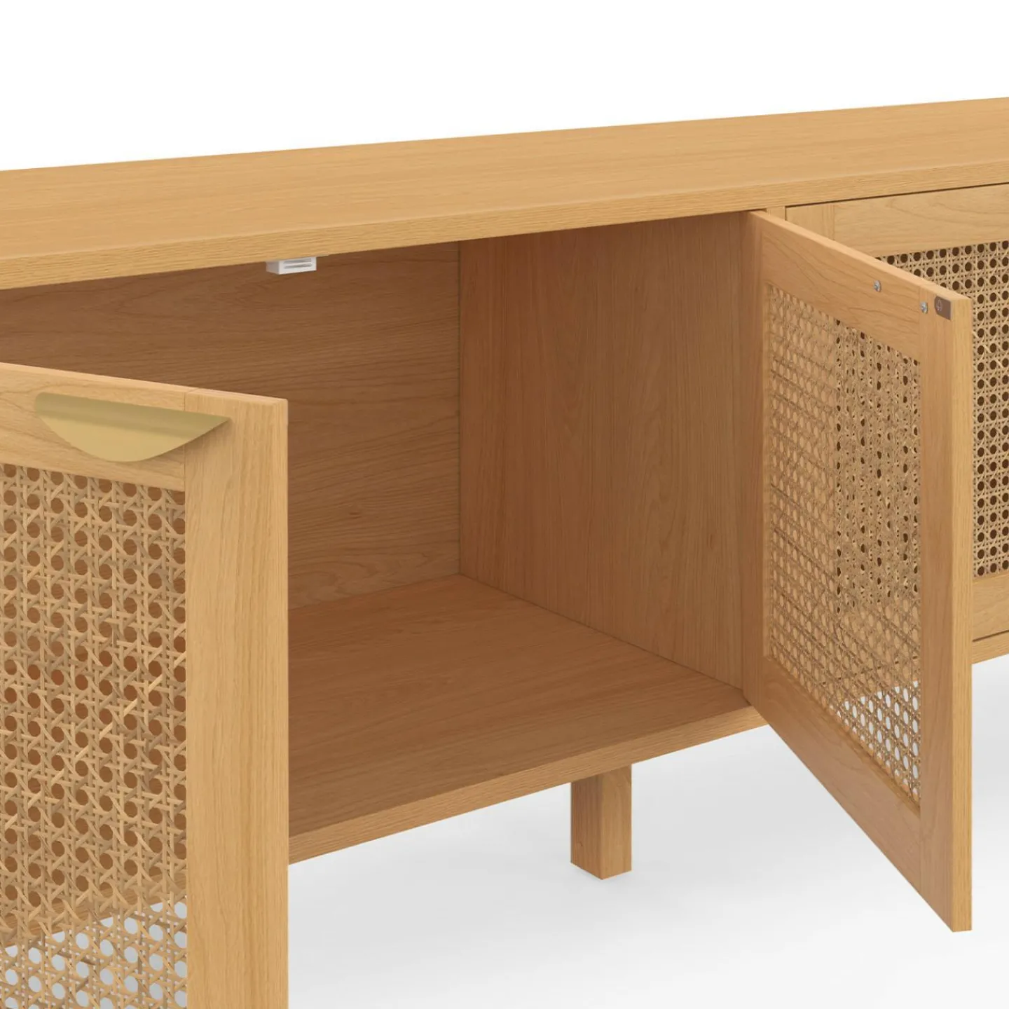 Buffet bas 4 portes bois et cannage 160 cm*IDMarket