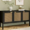 Buffet bas 3 portes bois noir et cannage 110 cm*IDMarket Best