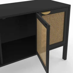 Buffet bas 3 portes bois noir et cannage 110 cm*IDMarket Best