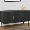 Buffet bas bois noir 110cm 3 portes effet lattes*IDMarket New