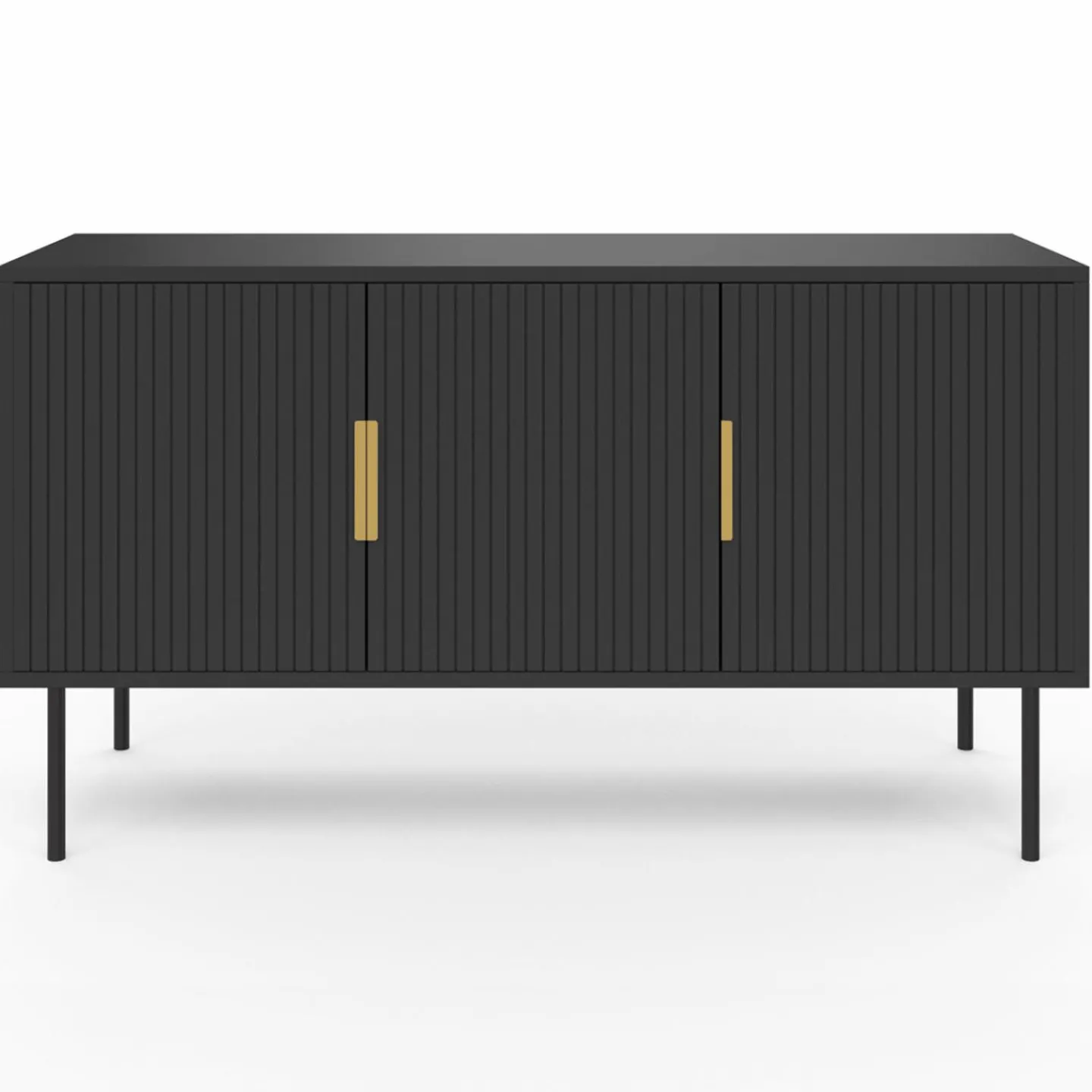 Buffet bas bois noir 110cm 3 portes effet lattes*IDMarket New