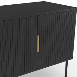 Buffet bas bois noir 110cm 3 portes effet lattes*IDMarket New