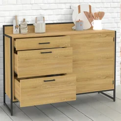 Buffet bas de cuisine 120 cm 3 tiroirs design industriel*IDMarket Online
