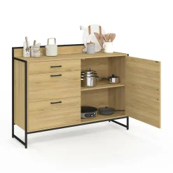 Buffet bas de cuisine 120 cm 3 tiroirs design industriel*IDMarket Online
