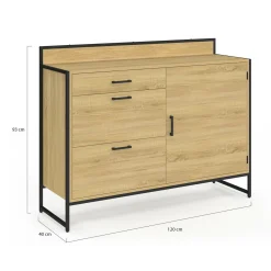 Buffet bas de cuisine 120 cm 3 tiroirs design industriel*IDMarket Online