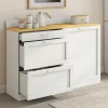 Buffet bas de cuisine 120 cm casserolier plan de travail H.83 cm 1 porte + 3 tiroirs blanc et plateau façon hêtre*IDMarket New
